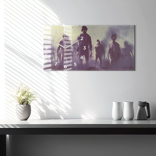 Glass wall clock rectangular Zombies at night - halloween