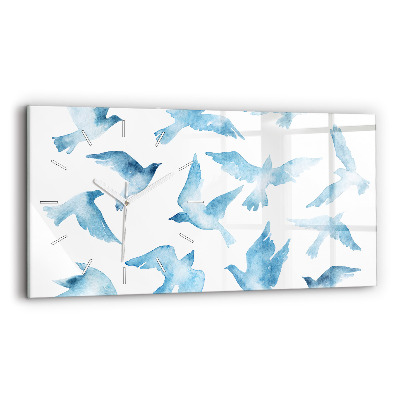 Glass wall clock rectangular Flying blue birds