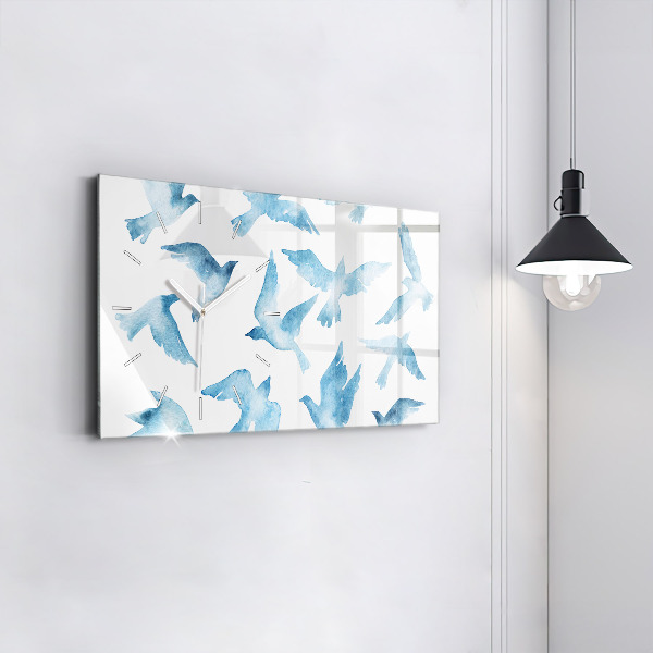 Glass wall clock rectangular Flying blue birds