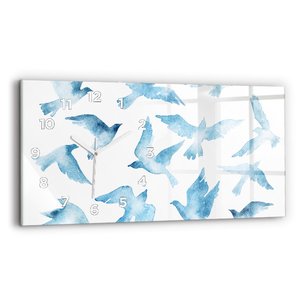 Glass wall clock rectangular Flying blue birds