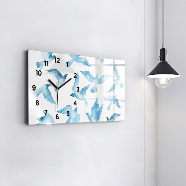 Glass wall clock rectangular Flying blue birds