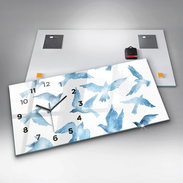 Glass wall clock rectangular Flying blue birds