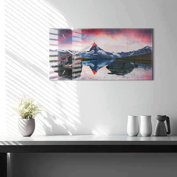 Glass wall clock rectangular Lake Stellisee Matterhorn