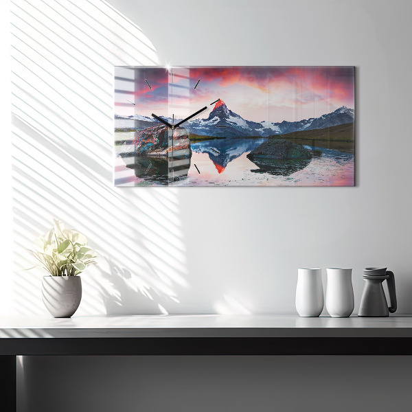 Glass wall clock rectangular Lake Stellisee Matterhorn
