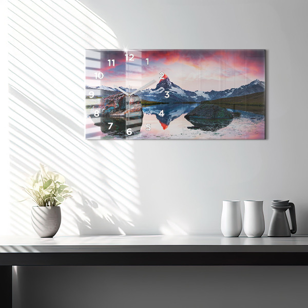Glass wall clock rectangular Lake Stellisee Matterhorn
