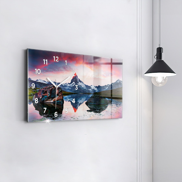 Glass wall clock rectangular Lake Stellisee Matterhorn