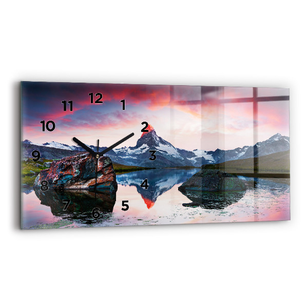 Glass wall clock rectangular Lake Stellisee Matterhorn