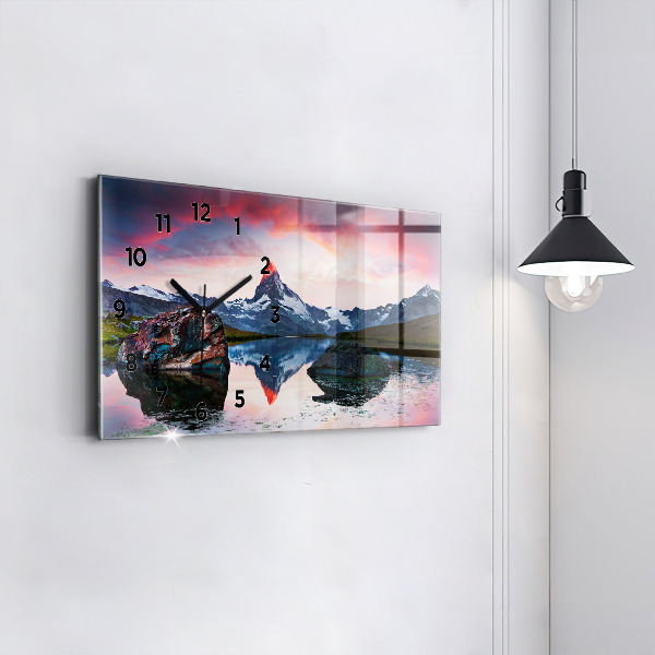Glass wall clock rectangular Lake Stellisee Matterhorn