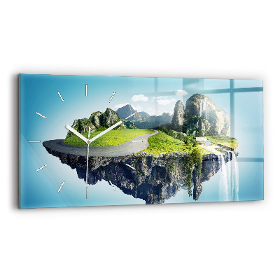 Glass wall clock rectangular Flying Island