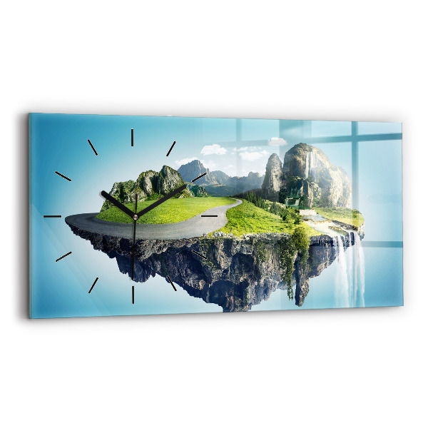 Glass wall clock rectangular Flying Island