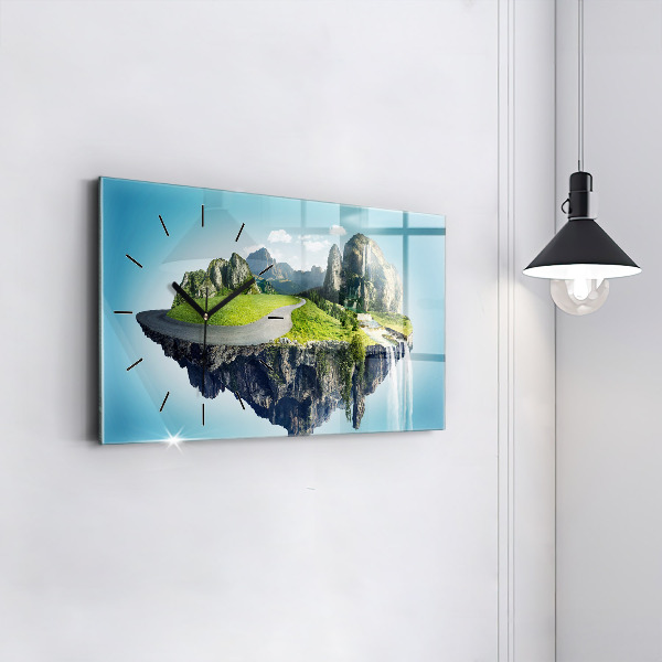 Glass wall clock rectangular Flying Island
