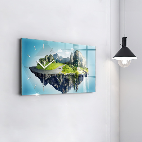 Glass wall clock rectangular Flying Island