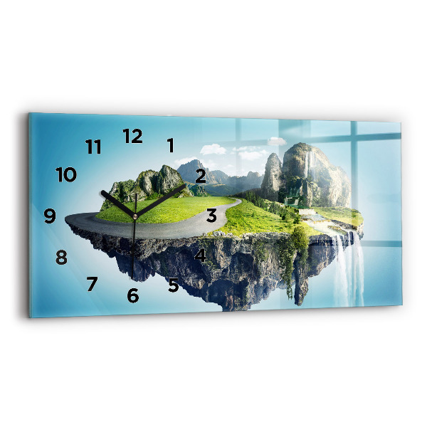 Glass wall clock rectangular Flying Island