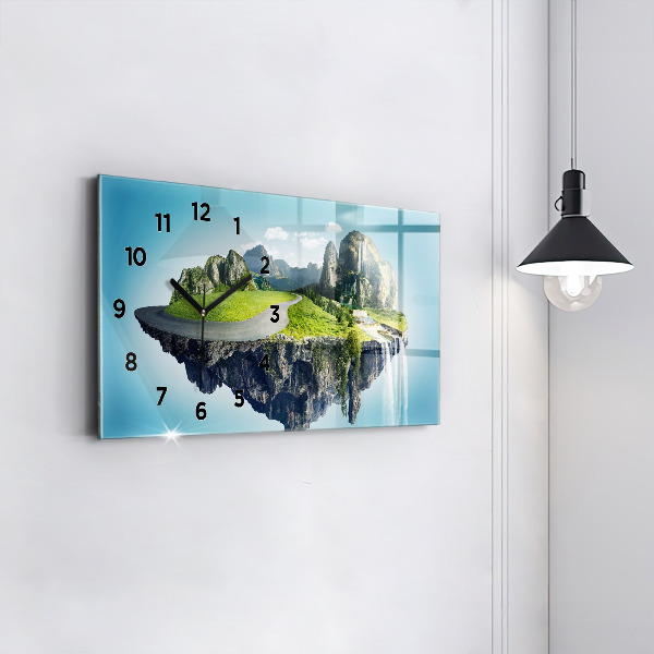 Glass wall clock rectangular Flying Island