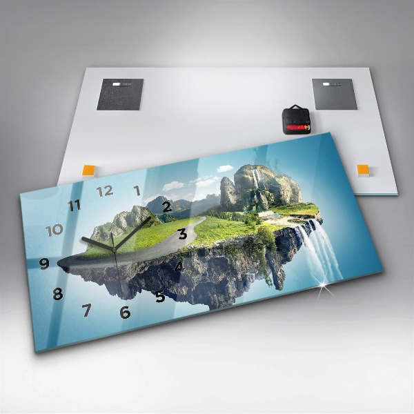 Glass wall clock rectangular Flying Island