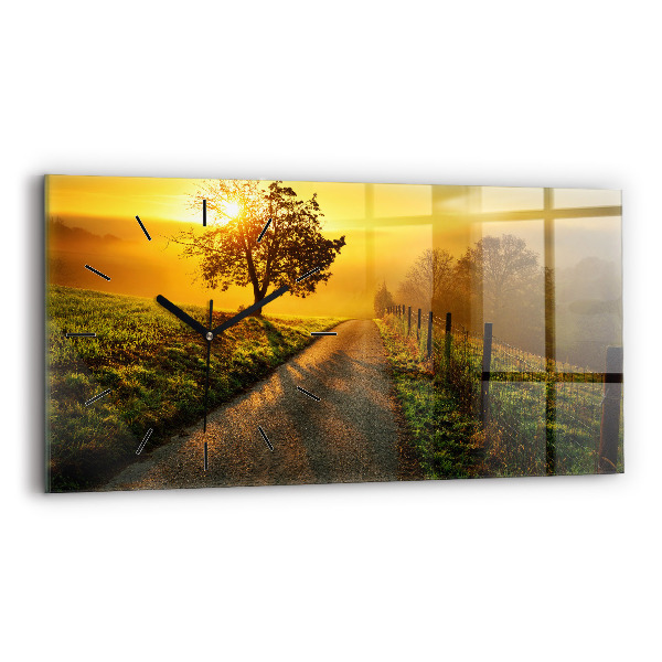 Glass wall clock rectangular Fog at sunrise