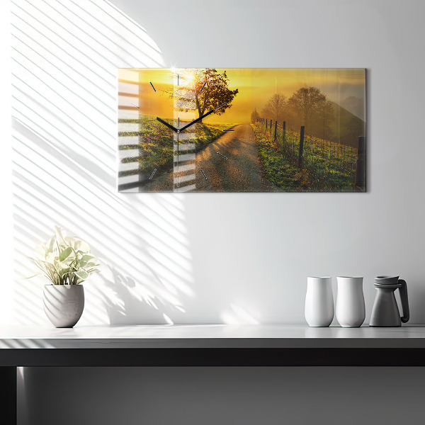 Glass wall clock rectangular Fog at sunrise