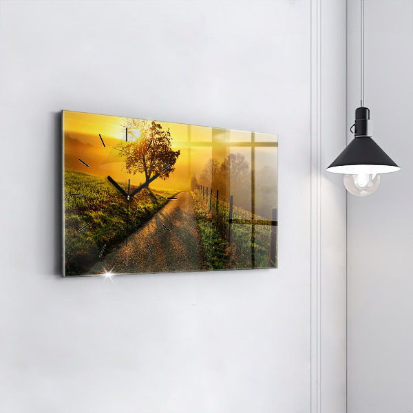 Glass wall clock rectangular Fog at sunrise