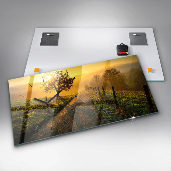Glass wall clock rectangular Fog at sunrise