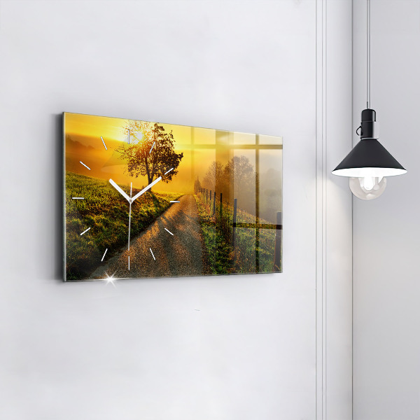 Glass wall clock rectangular Fog at sunrise