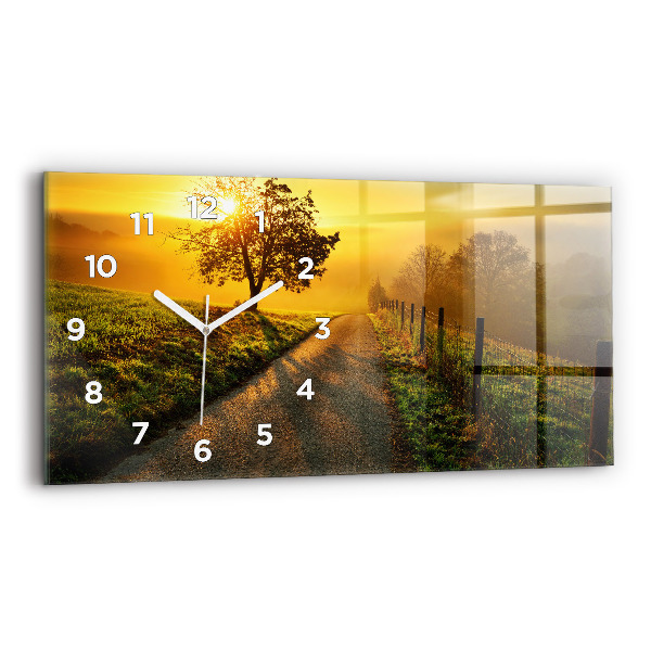 Glass wall clock rectangular Fog at sunrise