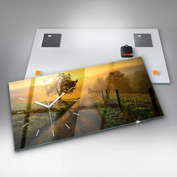 Glass wall clock rectangular Fog at sunrise