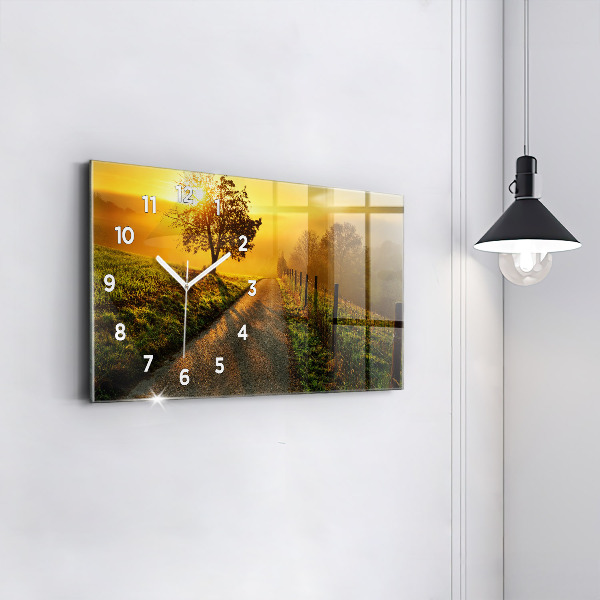 Glass wall clock rectangular Fog at sunrise