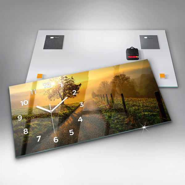 Glass wall clock rectangular Fog at sunrise