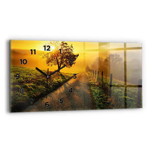 Glass wall clock rectangular Fog at sunrise