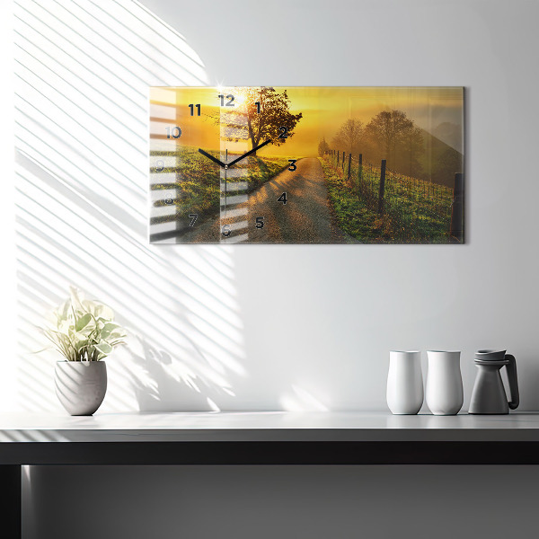 Glass wall clock rectangular Fog at sunrise