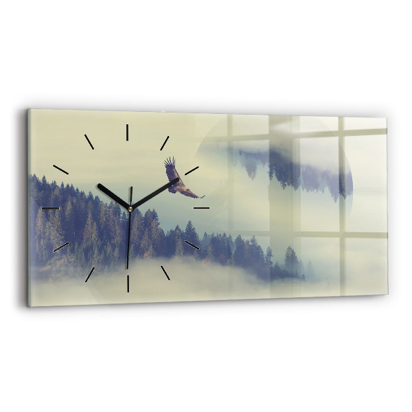 Glass wall clock rectangular Foggy Forest Eagle
