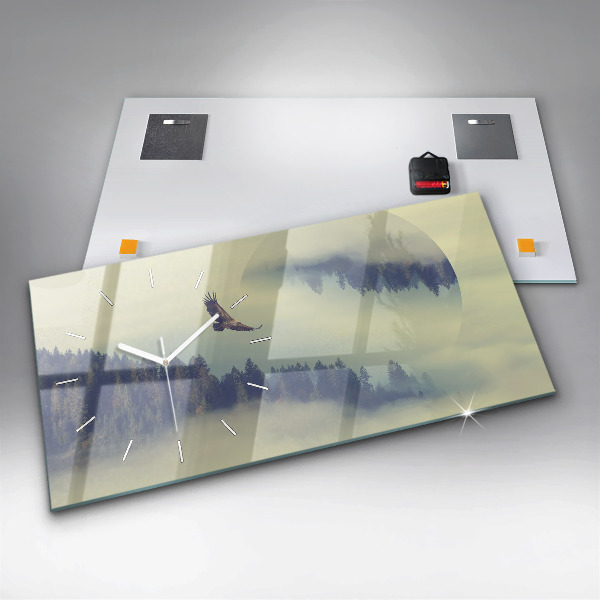Glass wall clock rectangular Foggy Forest Eagle