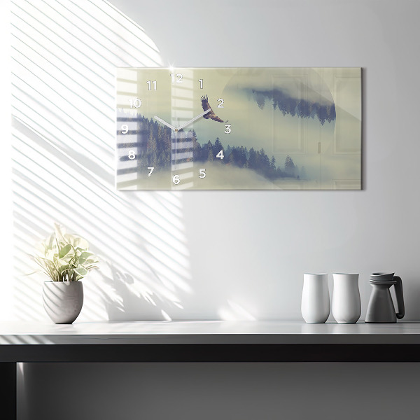 Glass wall clock rectangular Foggy Forest Eagle
