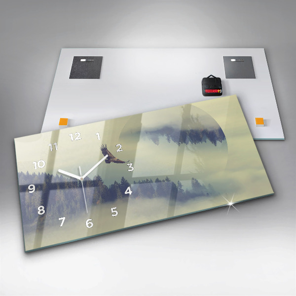 Glass wall clock rectangular Foggy Forest Eagle