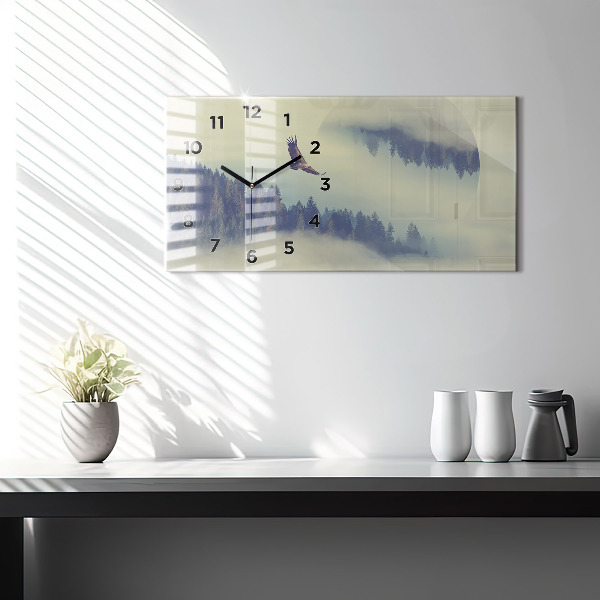 Glass wall clock rectangular Foggy Forest Eagle