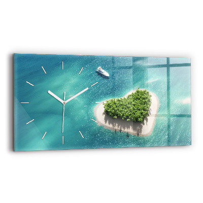 Glass wall clock rectangular Heart Island