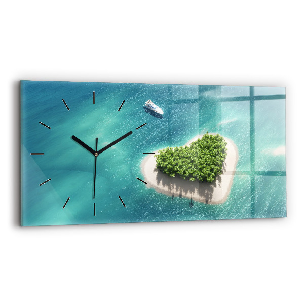 Glass wall clock rectangular Heart Island