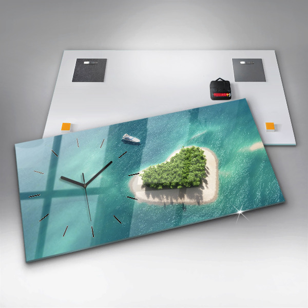 Glass wall clock rectangular Heart Island