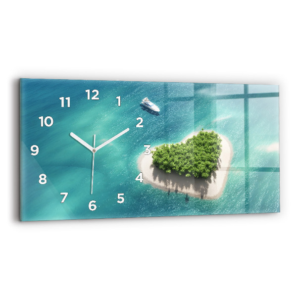 Glass wall clock rectangular Heart Island
