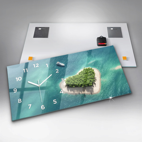 Glass wall clock rectangular Heart Island