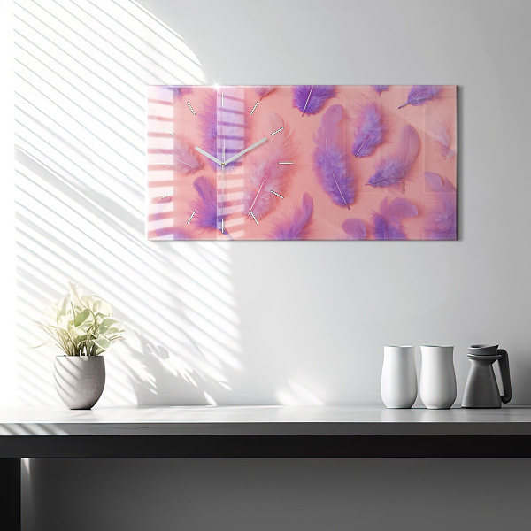 Glass wall clock rectangular Colorful Feathers