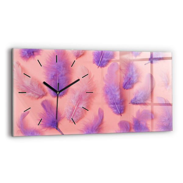 Glass wall clock rectangular Colorful Feathers