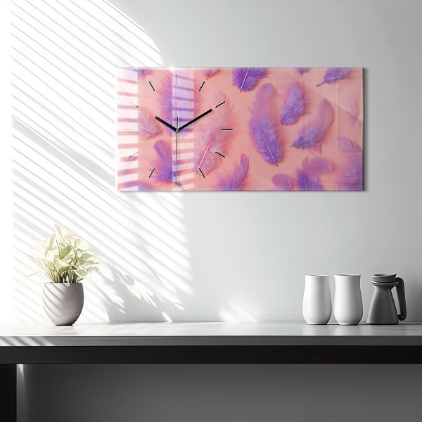 Glass wall clock rectangular Colorful Feathers