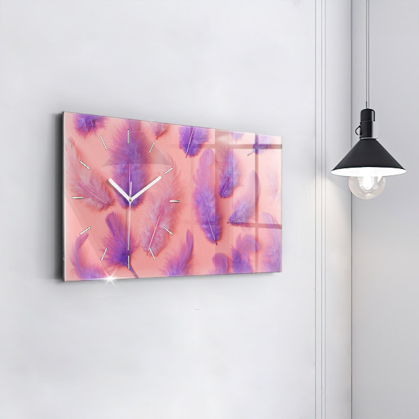 Glass wall clock rectangular Colorful Feathers