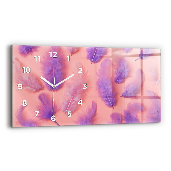 Glass wall clock rectangular Colorful Feathers
