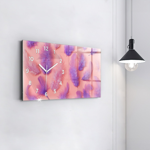 Glass wall clock rectangular Colorful Feathers