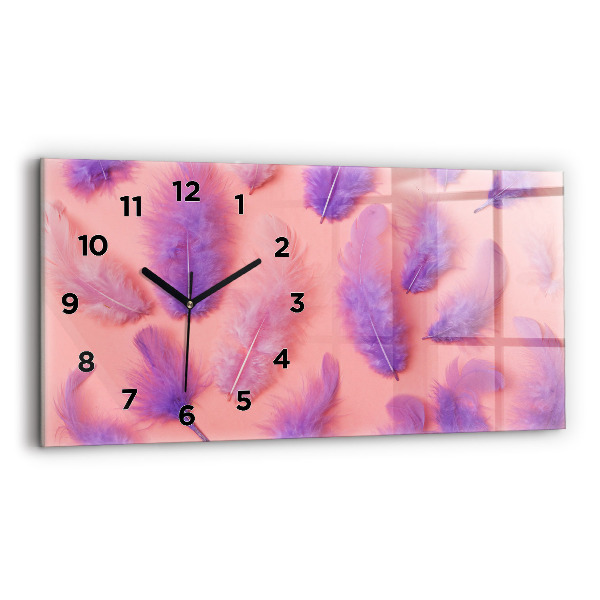 Glass wall clock rectangular Colorful Feathers