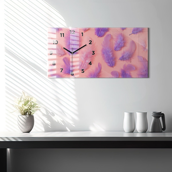 Glass wall clock rectangular Colorful Feathers
