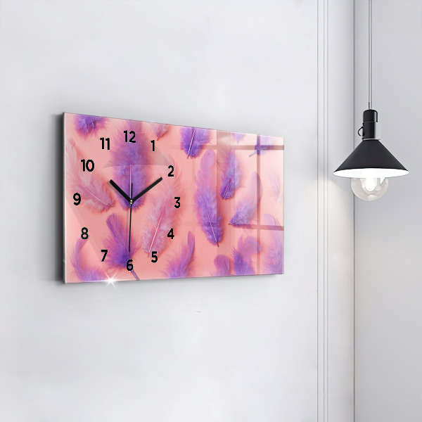 Glass wall clock rectangular Colorful Feathers