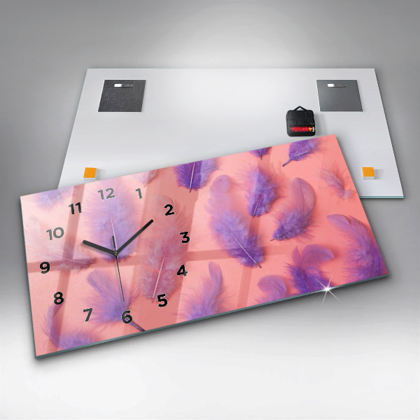 Glass wall clock rectangular Colorful Feathers